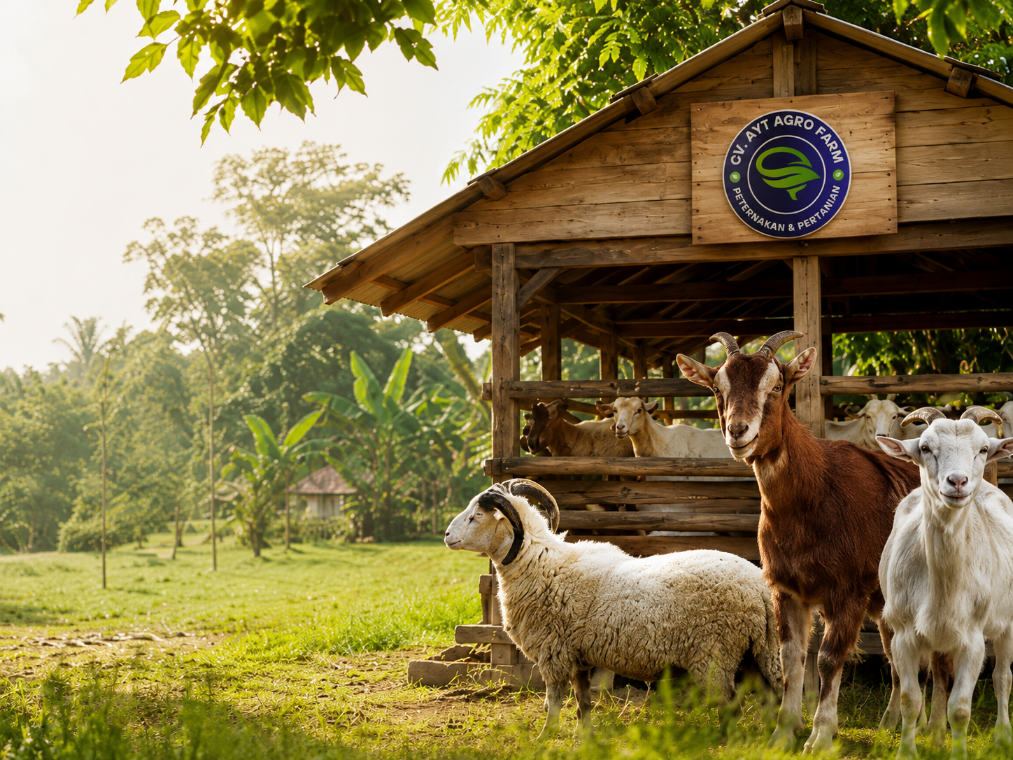 AYT Agro Farm dengan kandang, kambing, dan domba